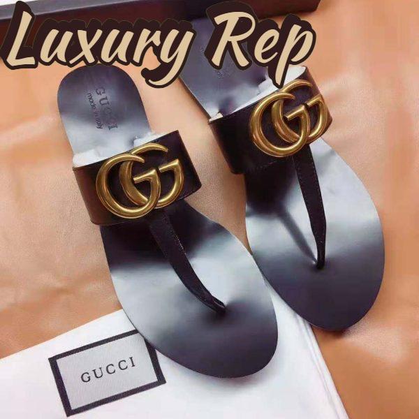 Replica Gucci Men Leather Thong Sandal with Double G-Black 3