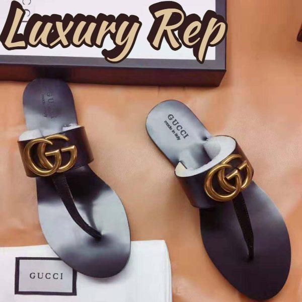 Replica Gucci Men Leather Thong Sandal with Double G-Black 4