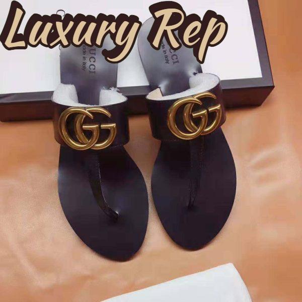 Replica Gucci Men Leather Thong Sandal with Double G-Black 5