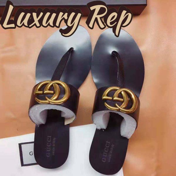 Replica Gucci Men Leather Thong Sandal with Double G-Black 6