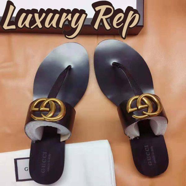 Replica Gucci Men Leather Thong Sandal with Double G-Black 7