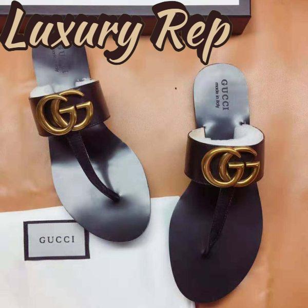 Replica Gucci Men Leather Thong Sandal with Double G-Black 8