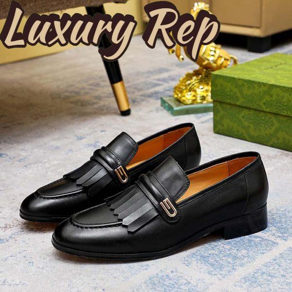 Replica Gucci Men’s GG Loafer Mirrored G Black Leather Fringe Low 3 Cm Heel 5