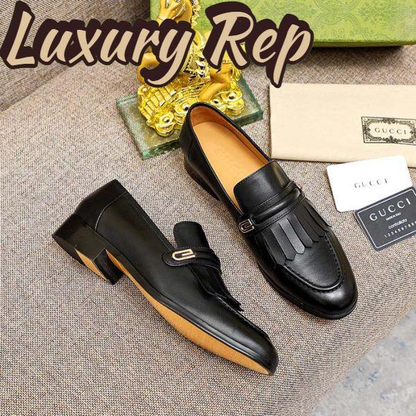 Replica Gucci Men’s GG Loafer Mirrored G Black Leather Fringe Low 3 Cm Heel 6