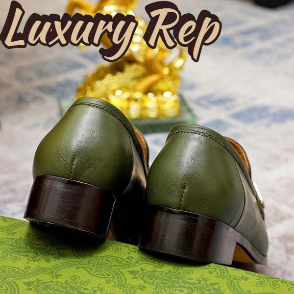 Replica Gucci Men’s GG Loafer Mirrored G Dark Green Leather Fringe Low Heel 7