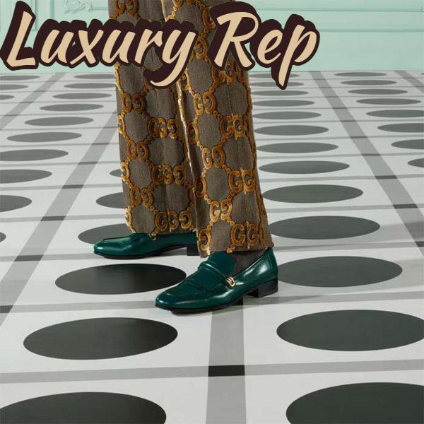 Replica Gucci Men’s GG Loafer Mirrored G Dark Green Leather Fringe Low Heel 12
