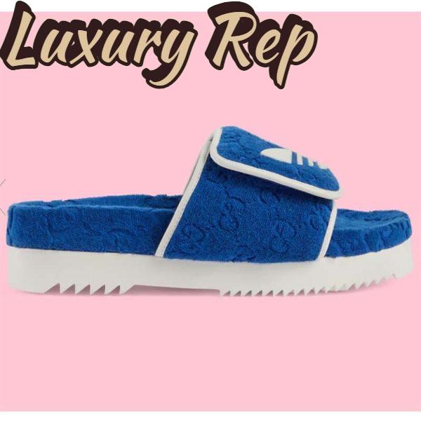 Replica Gucci Unisex Adidas x Gucci GG Platform Sandal Blue GG Cotton Sponge