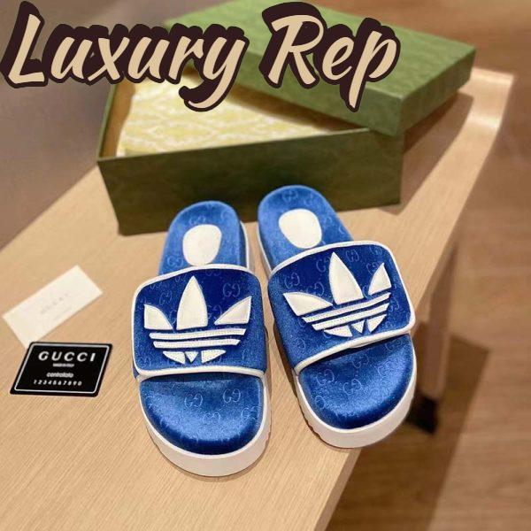 Replica Gucci Unisex Adidas x Gucci GG Platform Sandal Blue GG Cotton Sponge 3