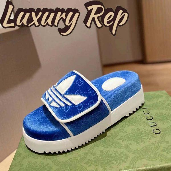 Replica Gucci Unisex Adidas x Gucci GG Platform Sandal Blue GG Cotton Sponge 4