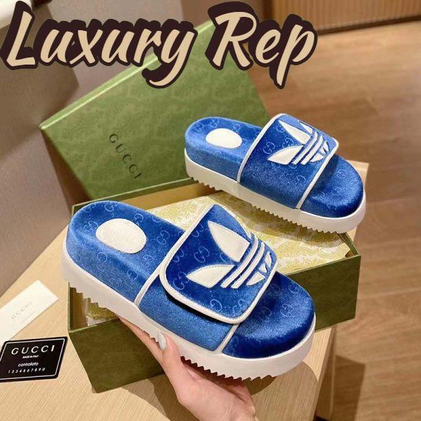 Replica Gucci Unisex Adidas x Gucci GG Platform Sandal Blue GG Cotton Sponge 5