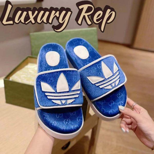 Replica Gucci Unisex Adidas x Gucci GG Platform Sandal Blue GG Cotton Sponge 7