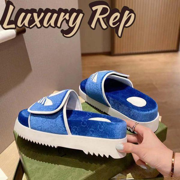 Replica Gucci Unisex Adidas x Gucci GG Platform Sandal Blue GG Cotton Sponge 10