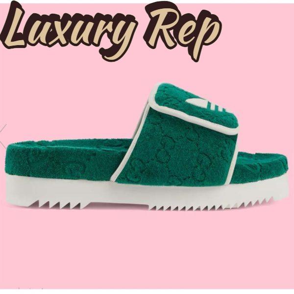 Replica Gucci Unisex Adidas x Gucci GG Platform Sandal Green GG Cotton Sponge