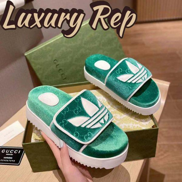 Replica Gucci Unisex Adidas x Gucci GG Platform Sandal Green GG Cotton Sponge 3