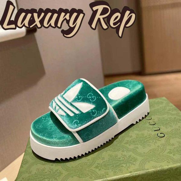 Replica Gucci Unisex Adidas x Gucci GG Platform Sandal Green GG Cotton Sponge 4