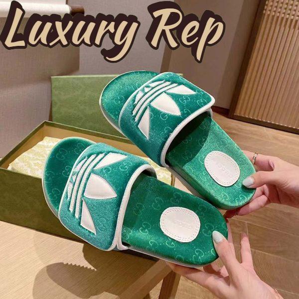 Replica Gucci Unisex Adidas x Gucci GG Platform Sandal Green GG Cotton Sponge 8