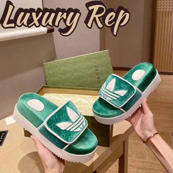 Replica Gucci Unisex Adidas x Gucci GG Platform Sandal Green GG Cotton Sponge 9