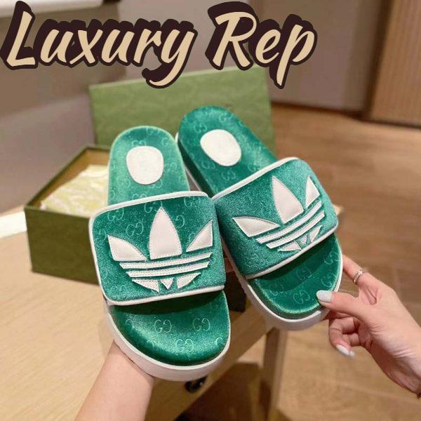 Replica Gucci Unisex Adidas x Gucci GG Platform Sandal Green GG Cotton Sponge 10