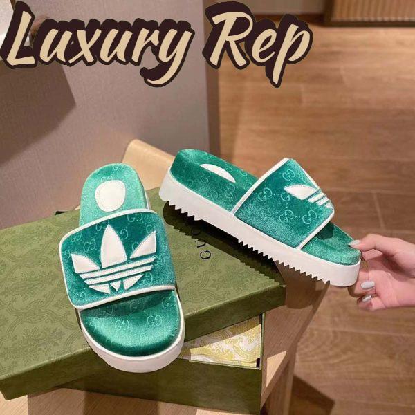 Replica Gucci Unisex Adidas x Gucci GG Platform Sandal Green GG Cotton Sponge 11