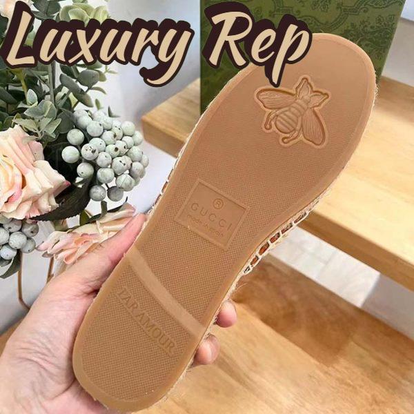 Replica Gucci Unisex GG Interlocking G Espadrille Natural Raffia Leather Round Flat Sandal 11