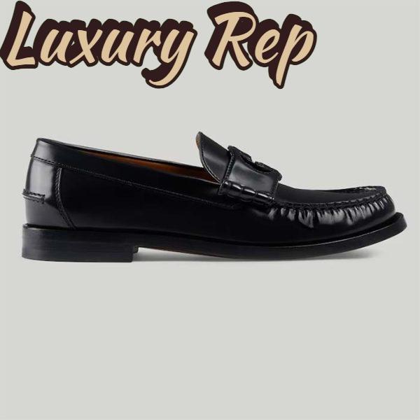Replica Gucci Unisex GG Interlocking G Loafer Black Leather Sole Flat 1.5 CM Heel