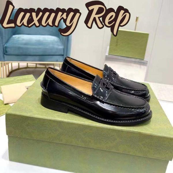 Replica Gucci Unisex GG Interlocking G Loafer Black Leather Sole Flat 1.5 CM Heel 3