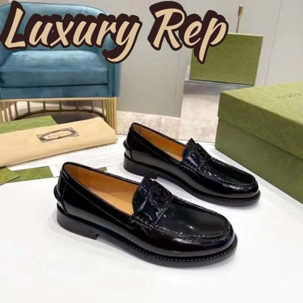 Replica Gucci Unisex GG Interlocking G Loafer Black Leather Sole Flat 1.5 CM Heel 4