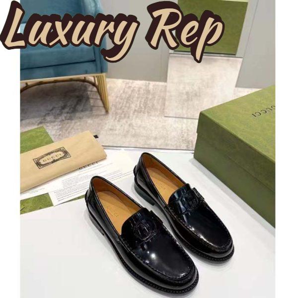 Replica Gucci Unisex GG Interlocking G Loafer Black Leather Sole Flat 1.5 CM Heel 5