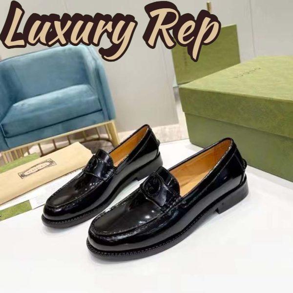 Replica Gucci Unisex GG Interlocking G Loafer Black Leather Sole Flat 1.5 CM Heel 6