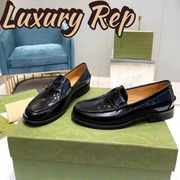 Replica Gucci Unisex GG Interlocking G Loafer Black Leather Sole Flat 1.5 CM Heel 7