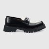 Replica Gucci Unisex GG Loafer Interlocking G Shiny Black Leather Studs Rubber Low Heel 13