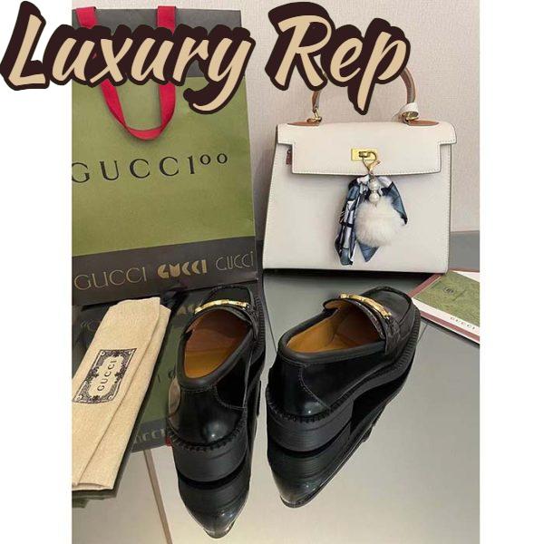 Replica Gucci Unisex GG Loafer Interlocking G Shiny Black Leather Studs Rubber Low Heel 8