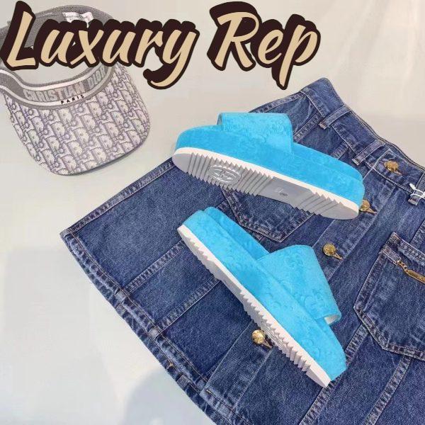 Replica Gucci Unisex GG Platform Sandals Blue GG Cotton Sponge Rubber Sole 3 Cm Heel 3
