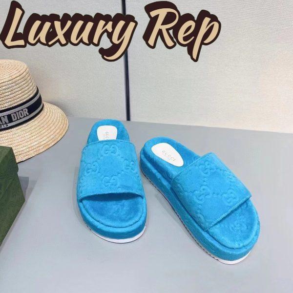 Replica Gucci Unisex GG Platform Sandals Blue GG Cotton Sponge Rubber Sole 3 Cm Heel 5