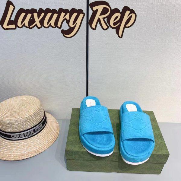 Replica Gucci Unisex GG Platform Sandals Blue GG Cotton Sponge Rubber Sole 3 Cm Heel 7
