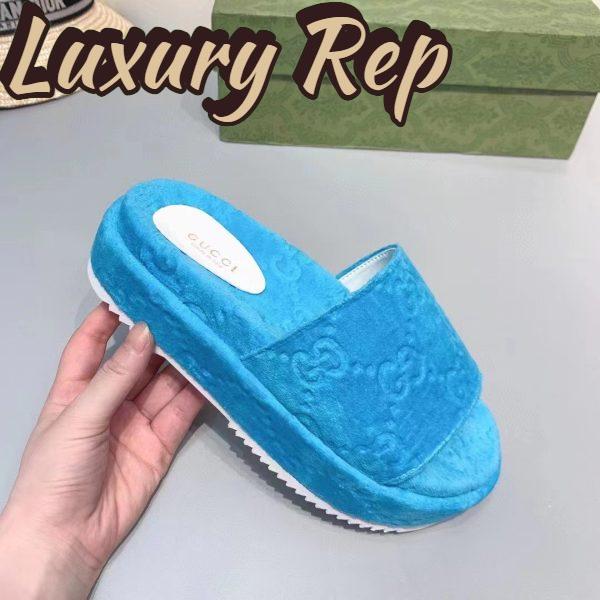 Replica Gucci Unisex GG Platform Sandals Blue GG Cotton Sponge Rubber Sole 3 Cm Heel 8