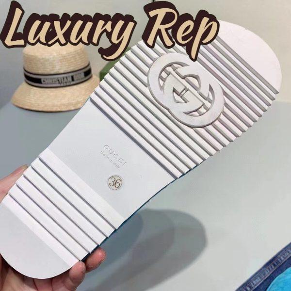 Replica Gucci Unisex GG Platform Sandals Blue GG Cotton Sponge Rubber Sole 3 Cm Heel 9