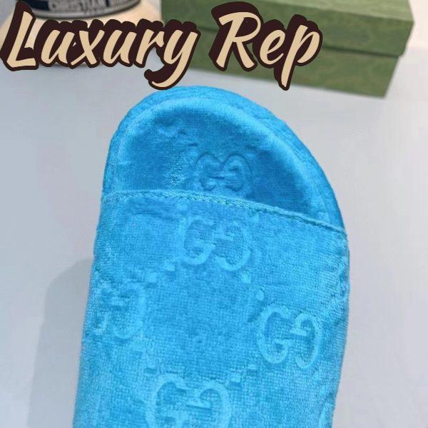 Replica Gucci Unisex GG Platform Sandals Blue GG Cotton Sponge Rubber Sole 3 Cm Heel 10