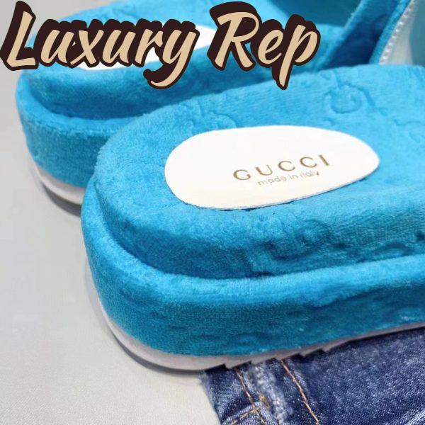 Replica Gucci Unisex GG Platform Sandals Blue GG Cotton Sponge Rubber Sole 3 Cm Heel 11