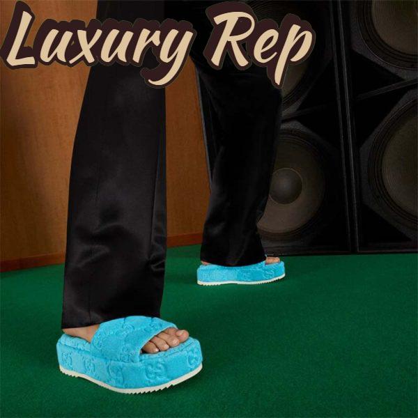 Replica Gucci Unisex GG Platform Sandals Blue GG Cotton Sponge Rubber Sole 3 Cm Heel 12