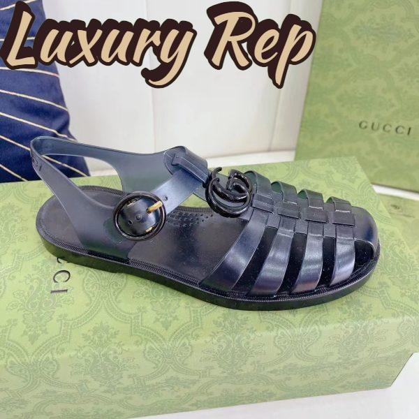 Replica Gucci Unisex GG Sandal Double G Black Rubber Sole Ankle Buckle Flat 3