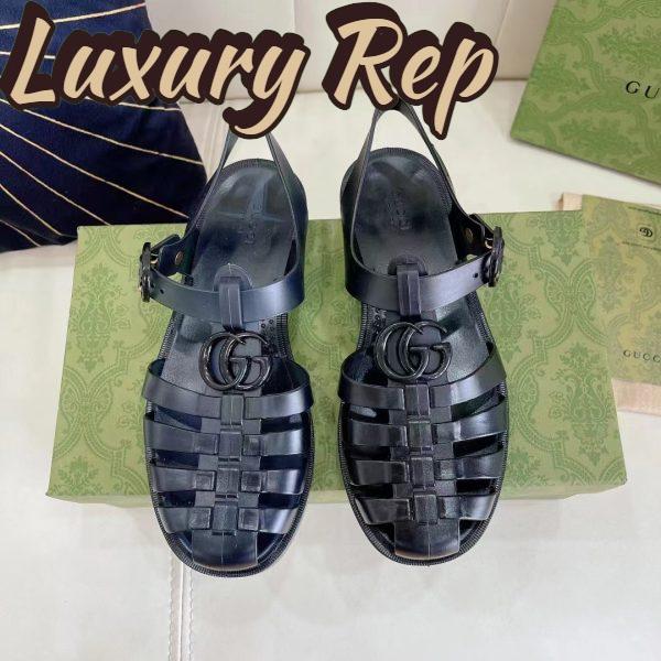 Replica Gucci Unisex GG Sandal Double G Black Rubber Sole Ankle Buckle Flat 6