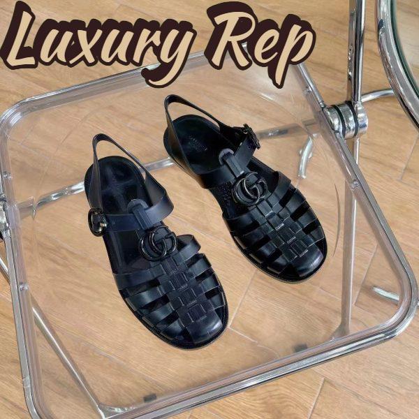 Replica Gucci Unisex GG Sandal Double G Black Rubber Sole Ankle Buckle Flat 7