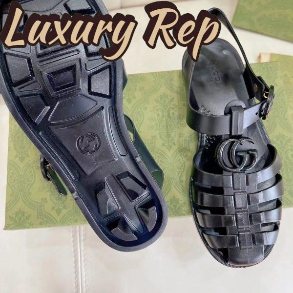 Replica Gucci Unisex GG Sandal Double G Black Rubber Sole Ankle Buckle Flat 8