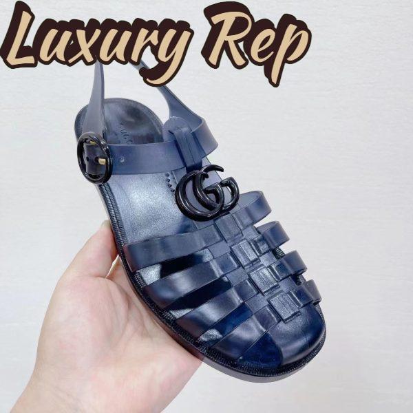 Replica Gucci Unisex GG Sandal Double G Black Rubber Sole Ankle Buckle Flat 9