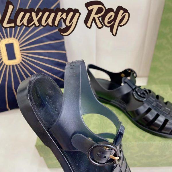 Replica Gucci Unisex GG Sandal Double G Black Rubber Sole Ankle Buckle Flat 10