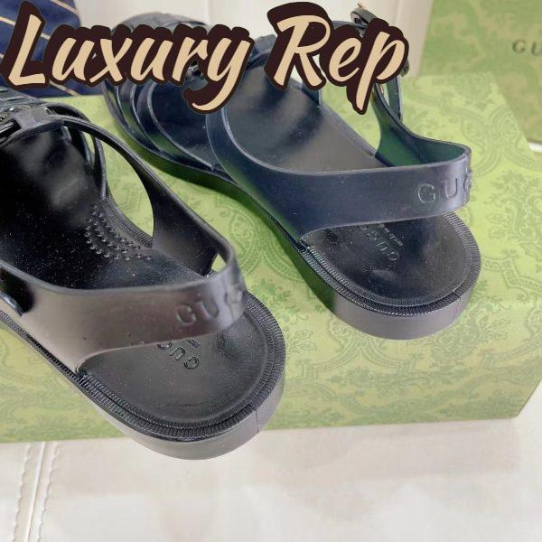 Replica Gucci Unisex GG Sandal Double G Black Rubber Sole Ankle Buckle Flat 11