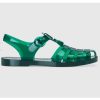 Replica Gucci Unisex GG Sandal Double G Transparent Green Rubber Sole Ankle Buckle Flat 14