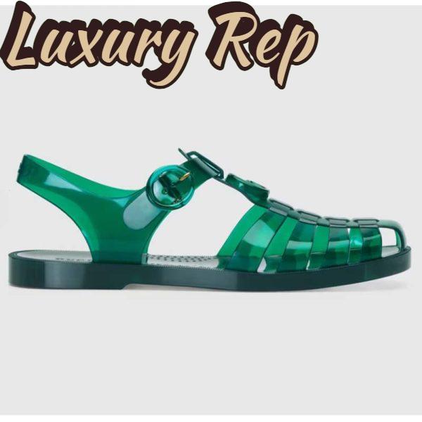 Replica Gucci Unisex GG Sandal Double G Transparent Green Rubber Sole Ankle Buckle Flat 2