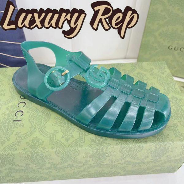 Replica Gucci Unisex GG Sandal Double G Transparent Green Rubber Sole Ankle Buckle Flat 3